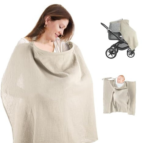 Stilltuch - Stillschal für Unterwegs, Musselin Stillbezug für Babys, Atmungsaktive Stilldecke aus Baumwolle, 75 x 95 cm, Mehrzweck Nursing Cover for Breastfeeding (Khaki)