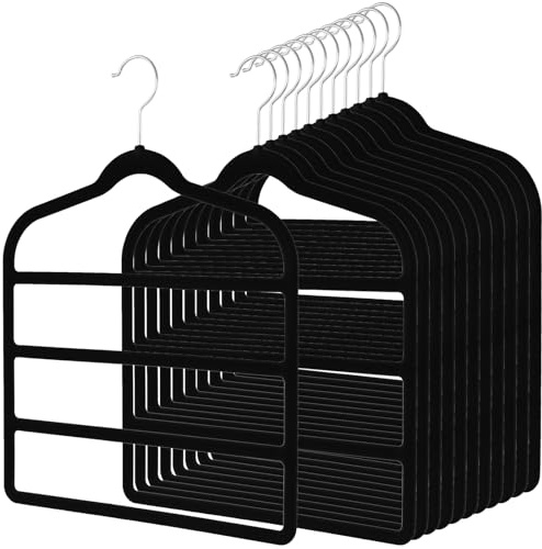 MAKTSAM 12 ganci per pantaloni a 4 strati, 40,64 x 31,75 cm, salvaspazio, colore nero, per pantaloni, sciarpe, cinture, cravatte, asciugamani