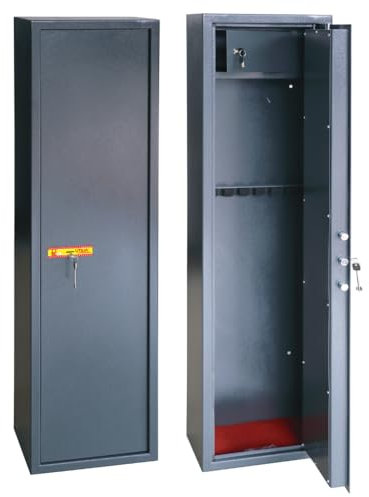 UTILIA Armadio Portafucili Fuciliera in Acciaio con Tesoretto, Cassaforte per Armi Blindata, Chiave a Doppia Mappa, Fori per Ancoraggio a Parete e Pavimento, Moquette sul Fondo cm. 148x40x28 (7 Posti)