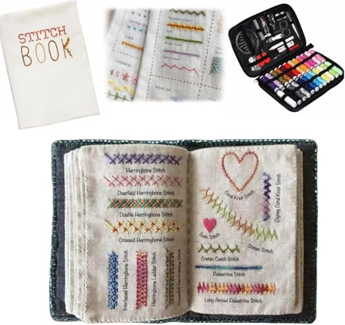 Kit de bordado para principiantes, libro de costura DIY con caja de costura, Puntadas bordado libro, Coser libros para principiantes, Puntada Stitches Book, para principiantes y bordadores