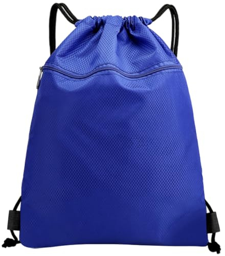 CREATCABIN Mochilas Azules con Cordón Impermeables con Bolsillo con Cremallera de Tela Oxford Ligeras para Deportes Gimnasio Almacenamiento Mochila con Cordón para Natación Yoga Viajes Al 40 x 33.5cm