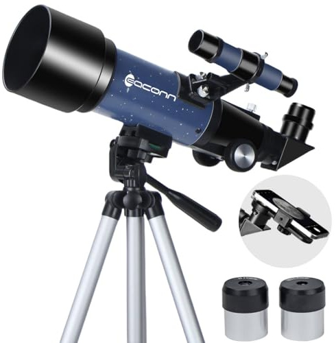 Telescopi, telescopio per bambini e adulti principianti, apertura 70 mm, lunghezza messa a fuoco 400 mm, rifrattore telescopio da viaggio con supporto AZ per osservare la luna e il paesaggio-blu