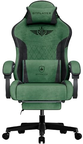 GTPLAYER Gaming Chair, Video Game Chairs with Footrest and Lumbar Support, Computer Chair for Adults with Extended Backrest, Ergonomic Reclining Silla Gamer, Fabric, Green