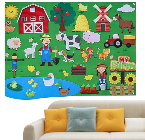 Felt Board Stories - DIY Flannel Felt Stories Board for Children,Educational Toddler Wall Activity, Domestic Animals Storytelling Flannel for Kids, Children, Boys, Girls