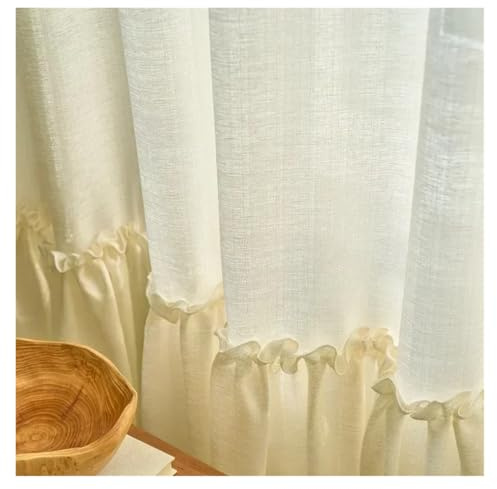 DAJGRHE Ruffle Curtains Tulle Sheer Curtains for Living Dining Room Rustic Ruffle Wooden Earring Hem Translucent Opaque(Pull Pleated Tape,W200cmxH250cm)