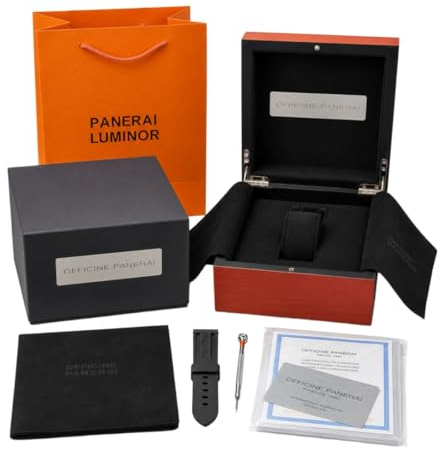 ROUHO Organizador de Pieza Relojera Madera Caja Individual de Reloj Hombre Reloj Pulsera Unidad de Guardado Solapa Interior Antipolvo Detalle Placa Metálica para Panerai Limited Editions
