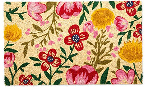 DII Floral Design Collection - Felpudo de Fibra de Coco Natural, 17 x 29 Pulgadas, Flor Brillante