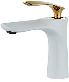 Robinet de lavabo de salle de bain au fini blanc Mitigeur chromé doré Lavabo à montage sur pont à 1 trou Robinet en laiton à double finition Leekayer