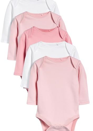 NEXT Bébé fille Body bébé à manches longues 100% coton Essential, lot de 5 | Encolure enveloppe, Étiquettes imprimées sur le cou, Fermeture à boutons-pression à l’entrejambe