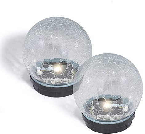 Esotec Solar Crackle Bruchglas Lichtkugeln Kristallzauber, Echtglas, 2er Set, Akku, LED Tischleuchte, Dekoleuchte, Leuchtkugel, Solarkugel, warmweiß, IP65, außen, outdoor, D=15cm, 102434