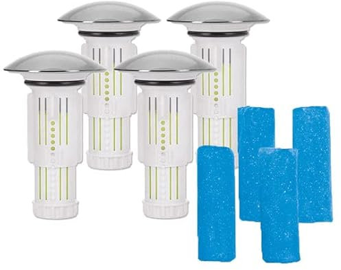 Abflussfee Waschbecken Abflussstopfen inklusive 8 Reinigungssteine| Reinigungssteine für Abflüsse jeder Art, Abflussreiniger | Duft-Aroma 4 Meeresbrise & 4 Apfel-Zitrone