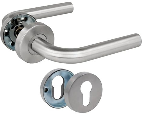 Amig - Jeu de poignées de porte avec rosace | Mod. 4RBX | 135 x Ø19 mm | Carré de 8 mm | Design élégant et simple | Acier inoxydable argenté mat