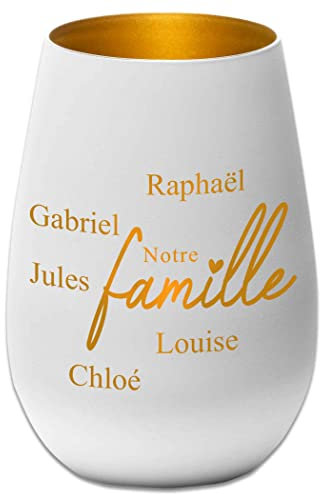 Photophore en Verre personnalisé - Notre Famille – Blanc/Or - Peut être personnalisé avec Les Noms de Votre Choix - Cadeau de Famille personnalisé - Gravure -