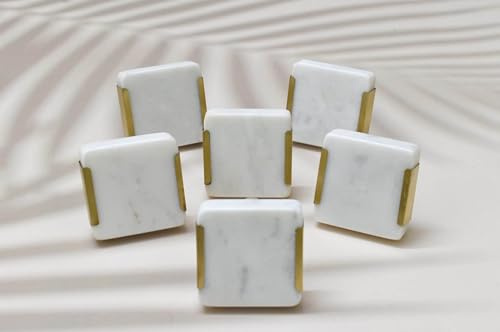 ARTISNO Bouton carré en laiton marbré, bouton d'armoire moderne, matériel décoratif, matériel de meubles, poignées d'armoire, poignée de commode (blanc2),SET-6