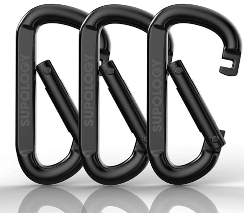 Heavy Duty Carabiner Clip, Steel Carabiners 1100lbs 3 D Shaped Spring Hook Small Clips for Hammocks, Hiking, Keychains, Outdoors and Gym, Dog Leash and Key Ring (3PCS 3'' Clips)