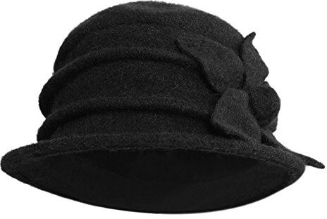 Boodtag kvinnor ull cloche hinkhatt hinkhatt vintage vinter varm blommig plommonhatt damer 1920-tals brätte keps, Svart, en storlek