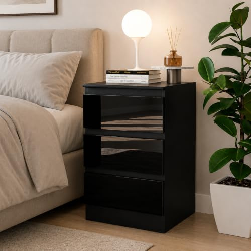 URBNLIVING Bedside Table with 3 Drawers, 62cm Height - Modern Chest of Drawers Dresser with Smooth Metal Runners for Bedroom, Living Room, Office & Hallway