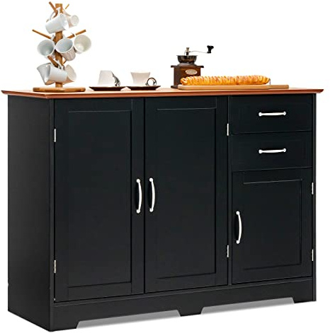 KOMFOTTEU Credenza Cucina Multiuso e Moderno, Madia da Cucina con 2 Armadi, Ante e 2 Cassetti, Mobile Dimpensa Portaoggetti per Sala da Pranzo, Soggiorno, 100 x 40 x 78 cm (Nero)