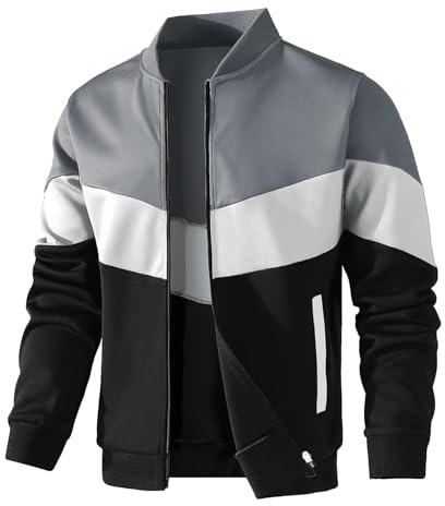 HYPESTFIT Men's Lightweight Bomber Jacket Color Block Varsity Coat Casual Jacket