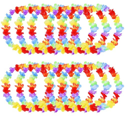 12 Pcs Hawaiian Garlands, Hawaiian Lei Flower, Flower Garland Necklace, Beach Garland Theme Party Supplies, Beach Party Supplies, Hawaiian Leis Hawaiian Party Decorations for Adults Kids