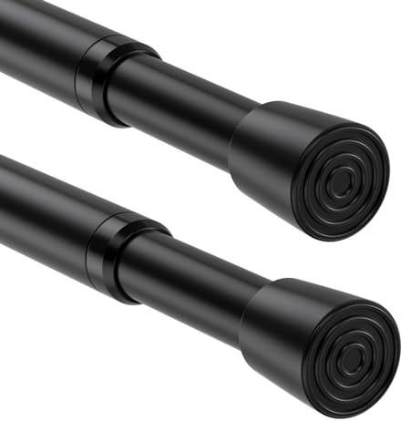 Bastoni a tensione per tende da 80-150 cm, confezione da 2, colore nero, asta per tenda da doccia, asta per tenda a molla, asta estensibile per finestra, bagno, armadio