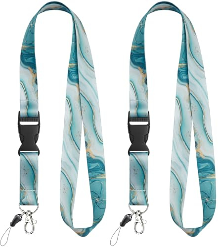 Uniclife 2-pack söta nyckelband för hals, ID-kortband för kvinnor, snabbfrigörande halsband för ID-bricka korthållare tillbehör, avtagbar nyckelrem med hängande rep och metallklämma, Grönt marmortryck