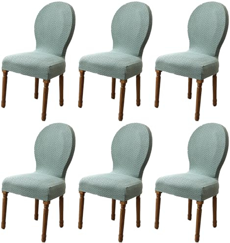 HACLEN Stretch French Country Dining Chair Covers Set of 6 4 2, Round Back Dining Chair Slipcovers Washable Farmhouse Chair Protector for Living Room (green,6 PCS)