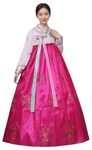 ZNLFS Koreansk traditionell Hanbok-klänning för kvinnor långärmad palats bröllop dans kostym med broderade blommiga detaljer