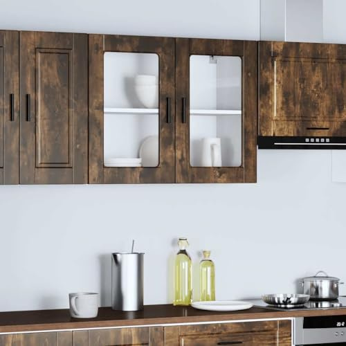 LoogCape Porto - Armario colgante de roble ahumado con puerta de cristal y madera, 80 x 31 x 60 cm, capacidad de carga de 75 kg, para cocina, comedor, salón, pasillo, espacio de almacenamiento