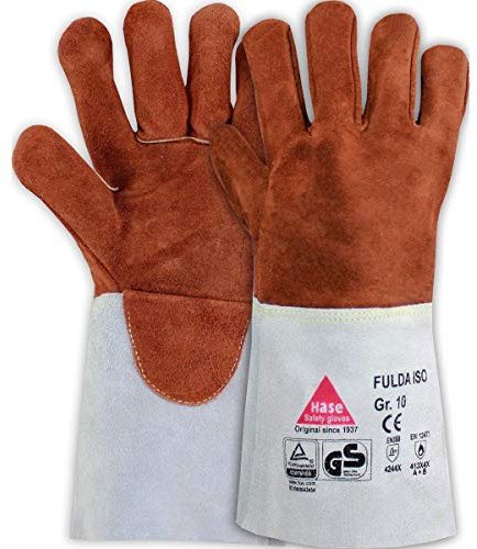 Fulda-Iso Lot de 10 paires de gants de travail en cuir avec manchette pour soudeur Motif lapin, XL (10), marron, 10