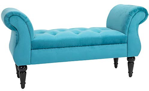 HOMCOM Panca Fondoletto in Stile Vintage, Struttura in Legno e Seduta Imbottita Stile Chesterfield, Azzurra 117 x 40 x 58cm