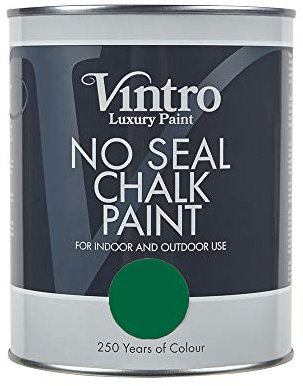 Vintro | No Seal Chalk Paint | Green | Interior & Exterior Use | Furniture | Walls | Wood | Metal | 1 Litre (Brooklands)
