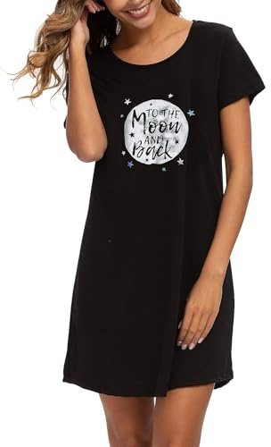 ENJOYNIGHT - Camicia da notte da donna, estiva, in cotone, a maniche corte, con stampa, T-shirt, per dormire, notte, per donne, biancheria intima notturna, abito da notte, L
