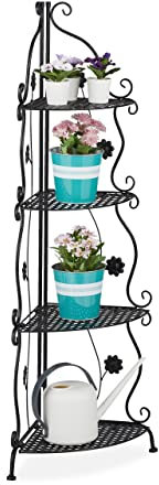 Relaxdays Blumenregal Metall, 4-stufiges Pflanzenregal, innen & außen, HxBxT 113,5 x 31 x 31 cm, Retro Eckregal, schwarz
