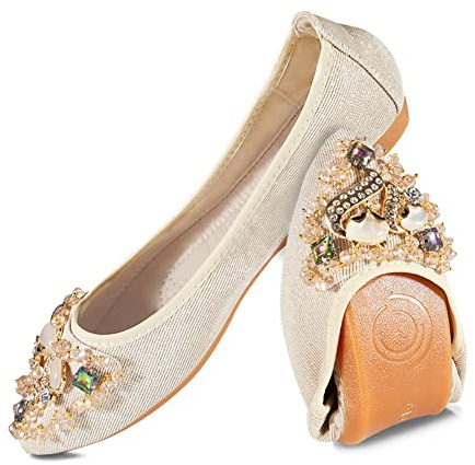 MACHSWON Ballerines pliables pour femme avec strass, doré, 38 EU