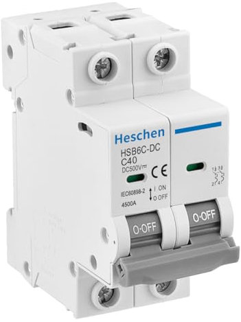 Heschen DC Miniature Circuit Breaker, HSB6C-DC, 2 Poles, DC500V 40A, Photovoltaic Circuit Breaker, for Solar PV System Solar Panels Grid System, 35mm DIN Rail Mounting