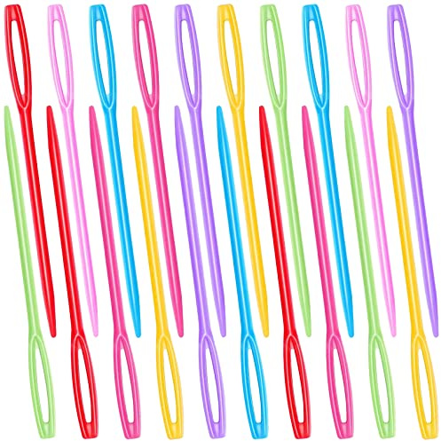 SHENLONG 20Pcs Plastic Sewing Needles, Large Eye, Blunt Point, Blue, Green, Red, Pink, Hand Sewing Needles for Craft, Kids DIY and Knitting