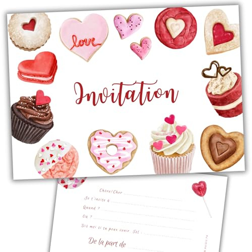 Naïris bijoux Lot de 8 cartes d'invitation anniversaire enfant - Patisserie - Gateaux - Cupcake en Aquarelle