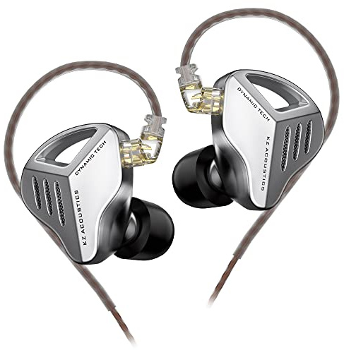 keephifi KZ ZVX KZ Auriculares In Ear Monitor con Cable 1DD IEM HiFi Auriculares KZ In Ears Doble cavidad, Carcasa de Metal, Cable Desmontable para músicos audiófilos (Plata, sin micró)