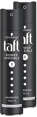 TAFT Lot de 2 sprays coiffants Power Invisible - Tenue 5 (250 ml) - Sans colle et sans alourdissement - Sans silicone - Pour une tenue jusqu'à 24 h - 250 ml
