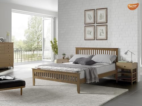 Sareer Furniture Sandhurst Small Double Oak Bed Frame with Slatted headboard Easy to Assemble and Durable Oak Design 4ft