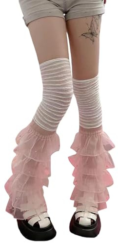 CheJooe Kvinnor Organza Räfflad Spets Benvärmare Nivå Tyll Lapptäcke Långa Lårhöga Strumpor VintageManschetter Flickor Klubbkläder Y2k Känga Manschetter Fodral Långa Strumpor