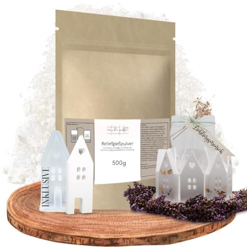 PD mach's selbst PAUL & DANIELA Gießpulver Starterset Haus, Reliefgießpulver weiß inkl. Silikonform Haus, Geschenke selber Machen, Geschenke Set für Frauen, gipsformen zum gießen