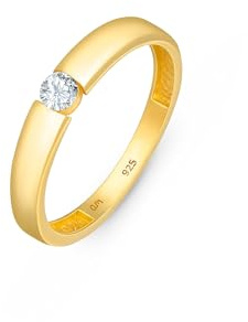 Amberta Damen Hochzeit Ringe aus 925 Sterlingsilber | Solitär Verlobungsring | Verlobungsring Damen Solitär | Zirkonia Ring Silber 925: Solitärring GoldRing Grösse 62,2