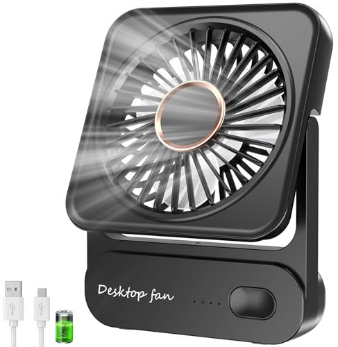 Ajgvq Ventilateur de Bureau, Rechargeable 4000mAh (12h Autonomie), Mini Ventilateur Silencieux 3 Vitesses, 135° Inclinable, Puissant sans Vibrations,Ventilateur USB pour Maison/Bureau/Voyage