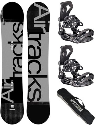 Airtracks Snowboard-Set Herren Snowboard Wide Silver Freestyle Freeride 161 - Snowboard Bindung Master M - SB Bag
