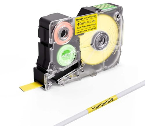 SUPVAN G-Serie Etichetta Continua, 12 mm x 7.5 m, Bianco su Nero