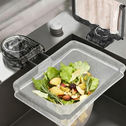 Jukibole Colador para fregadero, plegable con ventosa, colador de fregadero 2 en 1 y soporte para bayetas, incluye 100 bolsas de filtro, cesta coladora para fregadero, verduras, frutas y residuos de