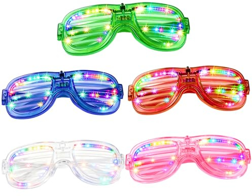 GEU 5 Unidades Gafas LED Parpadeantes Fiestas Neon para Cumpleaños Halloween Navidad Carnaval Navidad Fiestas Gafas Luminosas LED pare Adultos Niños