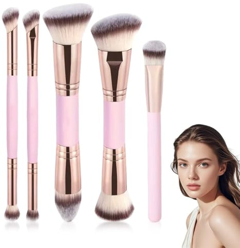 Foundation Brush 5 Piece Make Up Brush Set, Duo End Brush, Face Make-Up Brush, Foundation Powder, Eyeshadow, Contour, Eyeliner, Highlighter, Rouge Brush, for Powder, Cream, Highlight